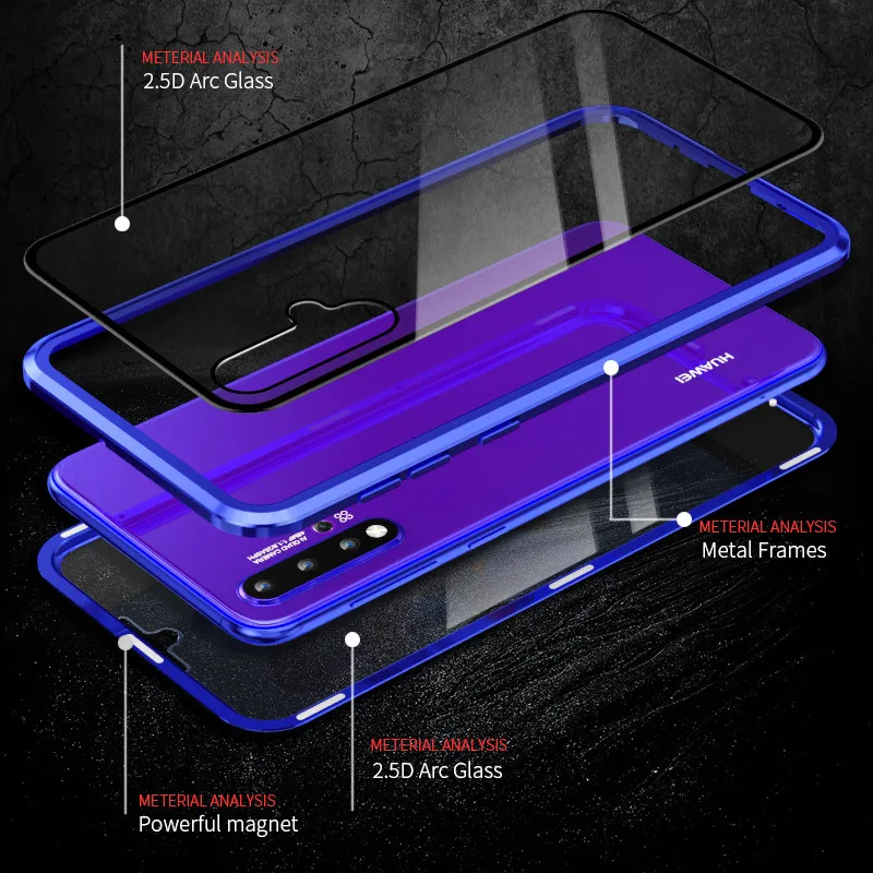 Для huawei P30 P20 mate 20 X Pro Lite Honor 9X10 20 i Note10 Play чехол 360 двусторонний чехол из закаленного стекла с магнитной адсорбцией
