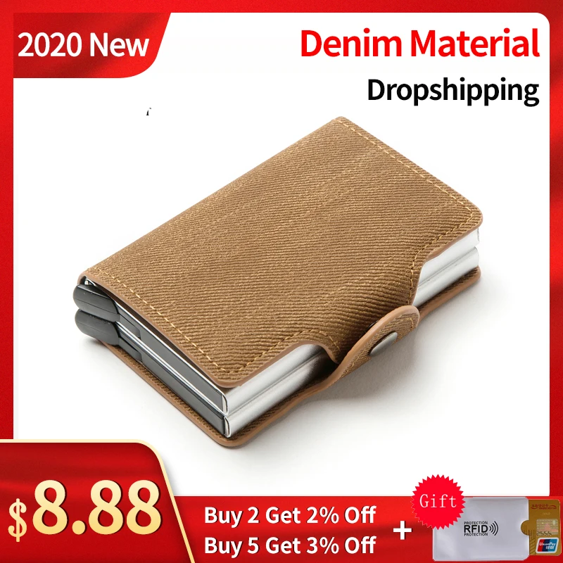 

Bisi Goro Anti-theft Double Boxes High Quality Denim Wallet 2020 New RFID Blocking Card Holder Pop-up Metal ID Case Dropshipping