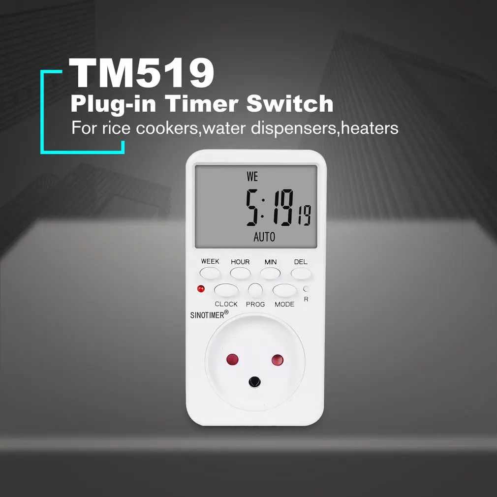 SINOTIMER TM519 7 дней в неделю ЖК-цифровой программируемый переключатель розетка таймер штекер контроль релейного переключателя EU/US/UK/IT/BR/IL