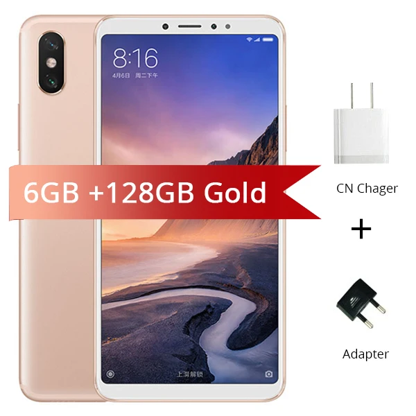 Глобальная ПЗУ Xiaomi Mi Max 3 64 Гб 128 ГБ 6," полноэкранный восьмиядерный смартфон Snapdragon 636 5500 мАч 12MP+ 5MP камера мобильный телефон - Цвет: 6GB 128GB Glod