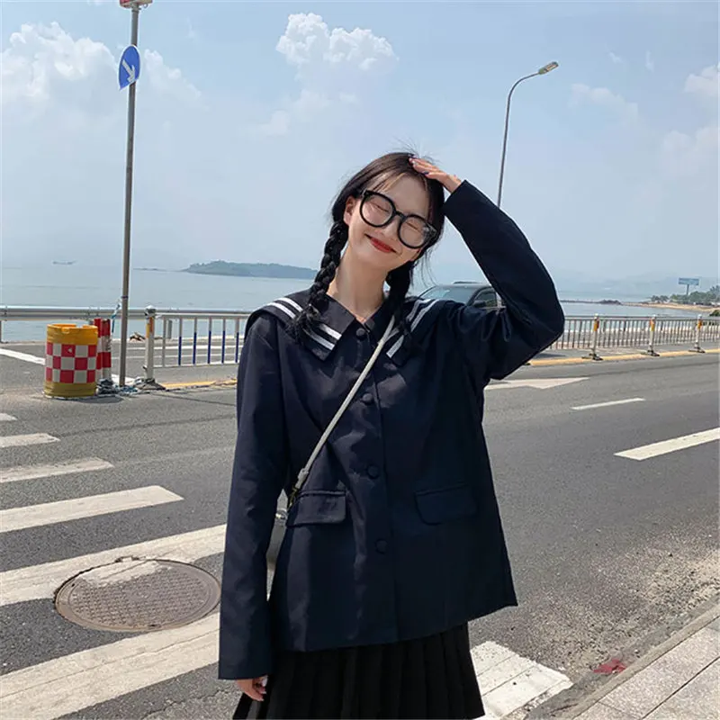 Alien Kitty Preppy Style Stylish Loose Elegant Autumn Chic Casual Feminine Sailor Collar Women Casual All Match Blazers