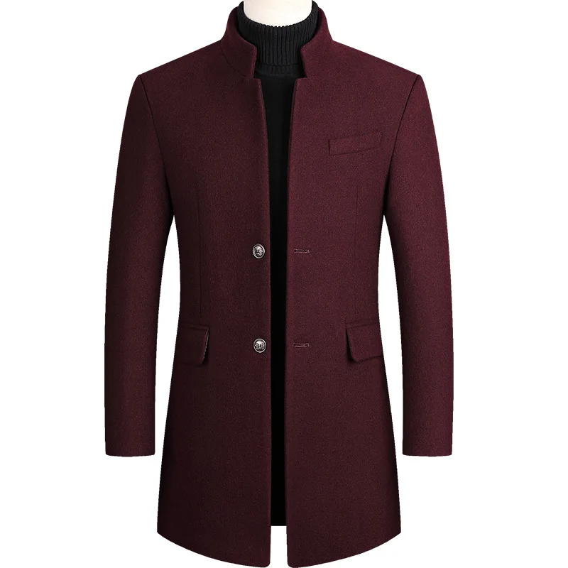 Mens Overcoat Boys Winter Wine Red Coat Plus Size Woolen Blend Coat ...