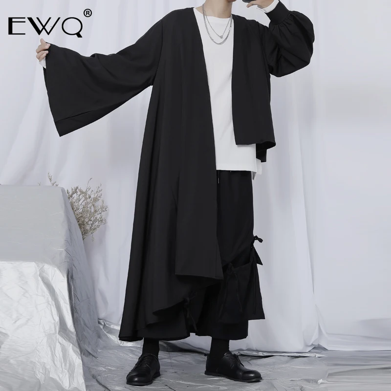 EWQ/Мужская одежда, нишевая ветровка, Свободное длинное пальто, ассиметричный неровный кардиган, Тренч, мужской, Весенняя мода, новинка 9Y245