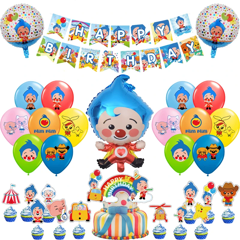 Plim латексные шары с рисунком красного синего клоуна фольгированные баннер на