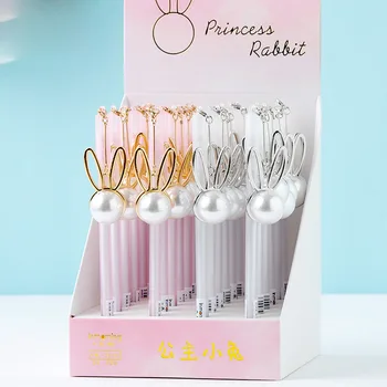

40 pcs/lot Lovely Pearl Rabbit Ears Pendant Gel Pen Cute 0.5mm black ink Neutral Pen School writing Supplies Promotional Gift