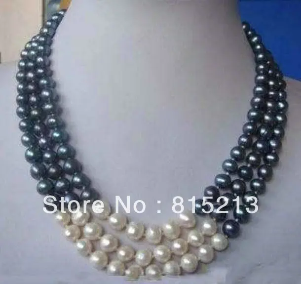 3 row 7-8mm white &ampblack pearl necklace N Discount NEW | Украшения и аксессуары