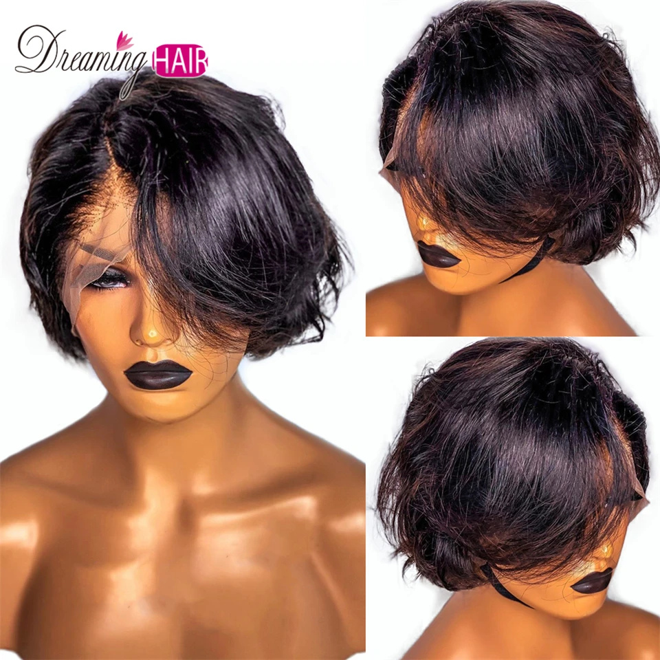 613 Pixie Cut кружевные передние короткие парики из человеческих волос с детскими волосами бразильские волосы парик швейцарские кружева отбеленные узлы парики для черных женщин
