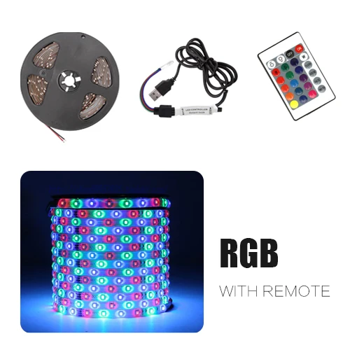 RGB remote 24KEY USB Светодиодная лента DC 5 в 50 см 1 м 2 м 3 м 4 м 5 м Мини 3Key 24Key гибкий светильник SMD 2835 Настольный Декор экран ТВ фоновый светильник ing - Испускаемый цвет: RGB remote 24KEY