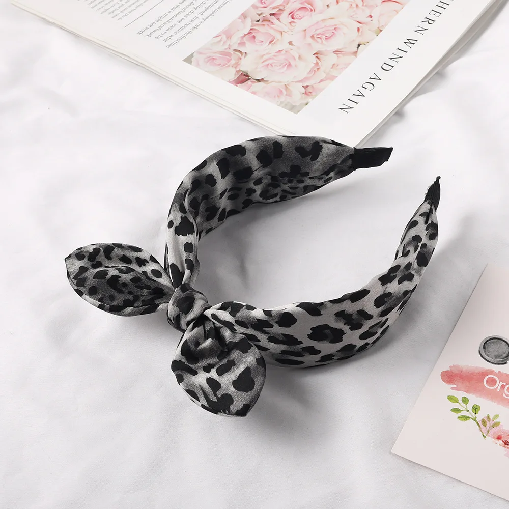 Скрещенные кроличьи уши HairbandsLeopard завязанный обруч с широкими краями тканевая повязка на голову для мытья лица женские аксессуары для волос модный бант - Цвет: 20191022B-1