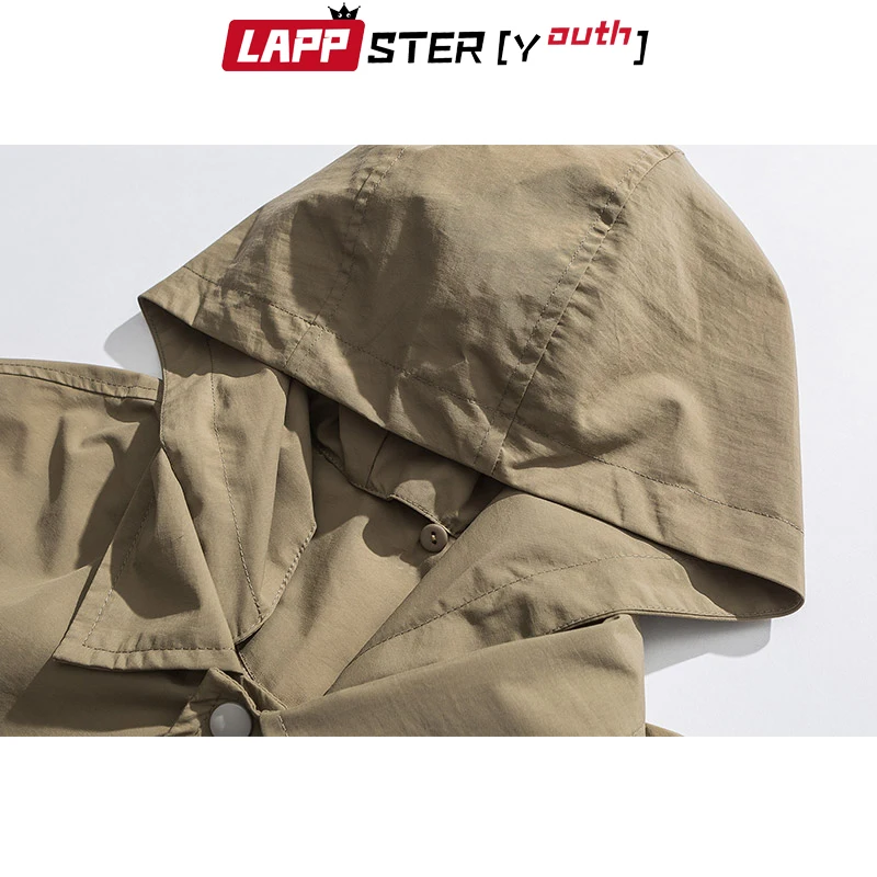 LAPPSTER Men Embroidery Harajuku Hooded Jackets Coats Mens Vintage Streetwear Coach Jacket Windbreaker Loose Vintage Coats