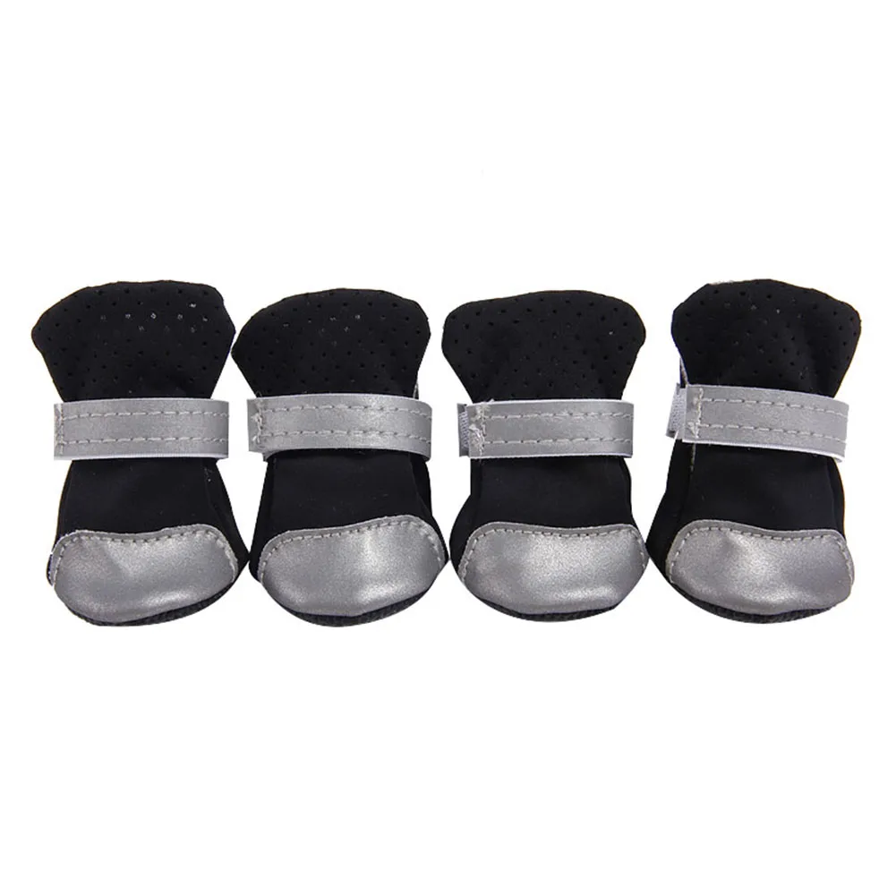 Black 4 Pcs Pet Dog Puppy Shoes Breathable Soft Fashion Reflective Gift for Spring Summer AUG889 - Цвет: Black