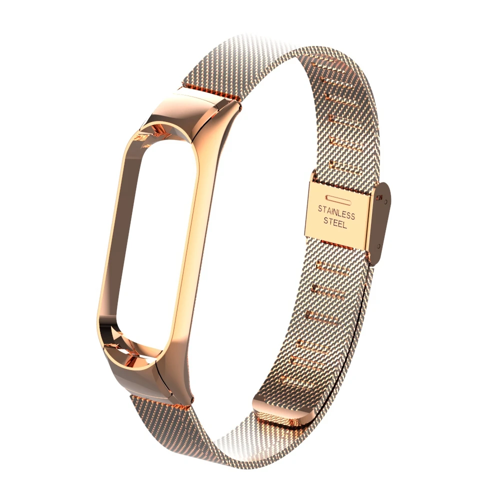 Металлический ремешок для mi band 3 4 Смарт часы нержавеющая стальные браслеты для Xiaomi mi группа 4 NFC глобальной браслет Мода для mi band 3 - Цвет: Rose gold strap