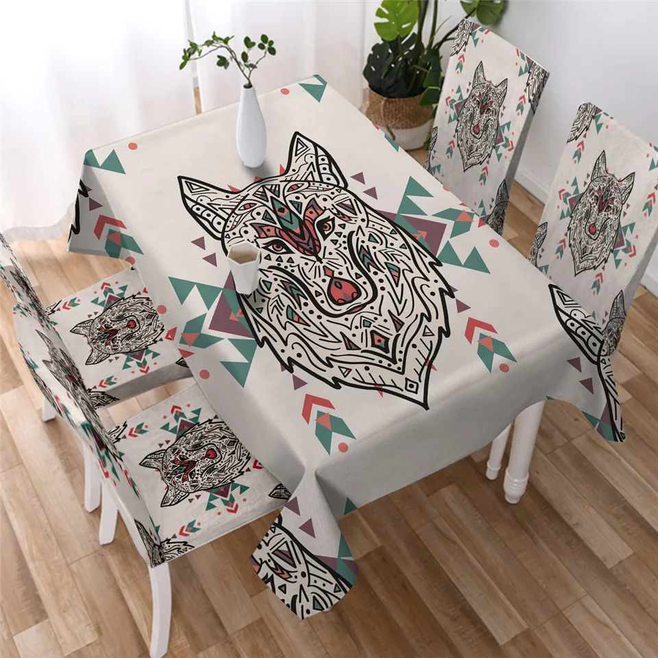 001 BeddingOutlet, дикая скатерть с животными, водонепроницаемая, с племенным волком, покрытие для обеденного стола, красочная скатерть для кухонного стола, прямоугольная скатерть - Цвет: 001