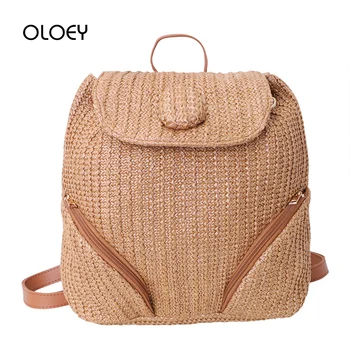 

Fashion Woven Straw Women Backpacks Handmade shoulder Bag Zipper Rucksack For Women Girls 2020 New Mochila Lady Travel Beach Bag