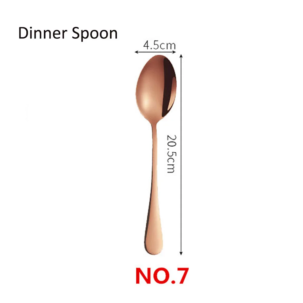 NO.7 Dinner Spoon Набор посуды из розового золота, Свадебный розовый набор столовых приборов для путешествий, столовые приборы из нержавеющей стали, медный столовый нож, вилка, ложки, столовое серебро - Цвет: NO.7 Dinner Spoon