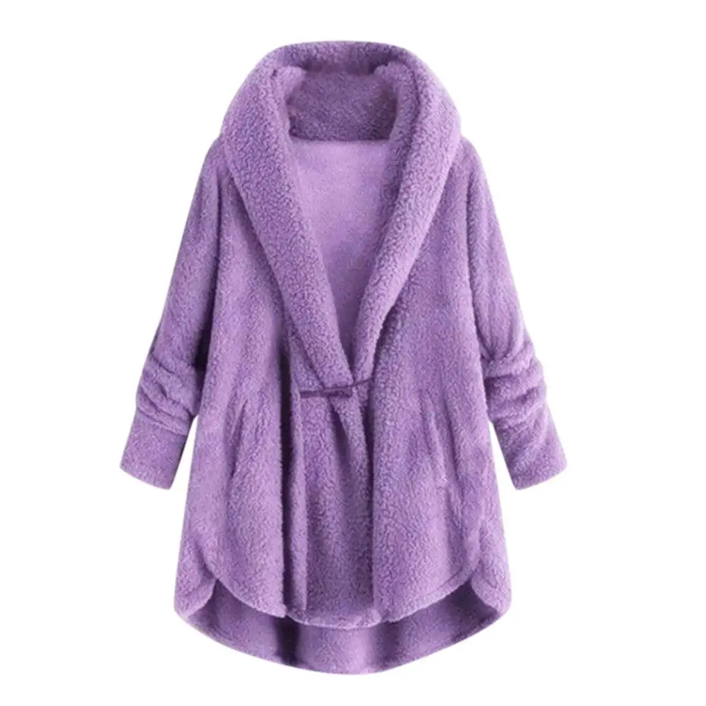 Женская плюшевая зимняя куртка больших размеров, Свободный кардиган с капюшоном, шерстяное пальто на пуговицах, новые модные топы, женская одежда, верхняя одежда розового цвета