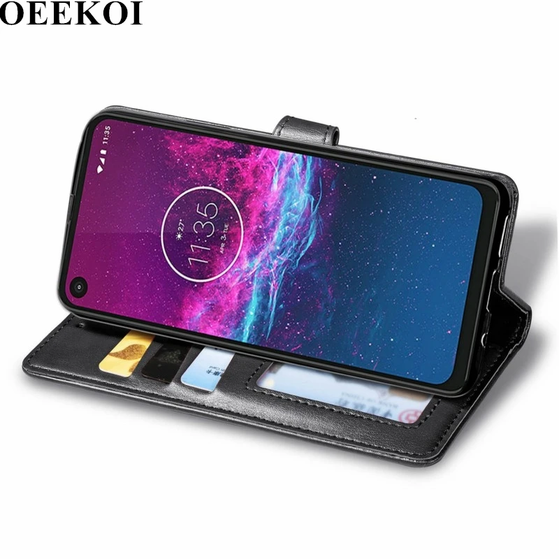 OEEKOI чистый цвет из искусственной кожи бумажник флип чехол для Moto One Action