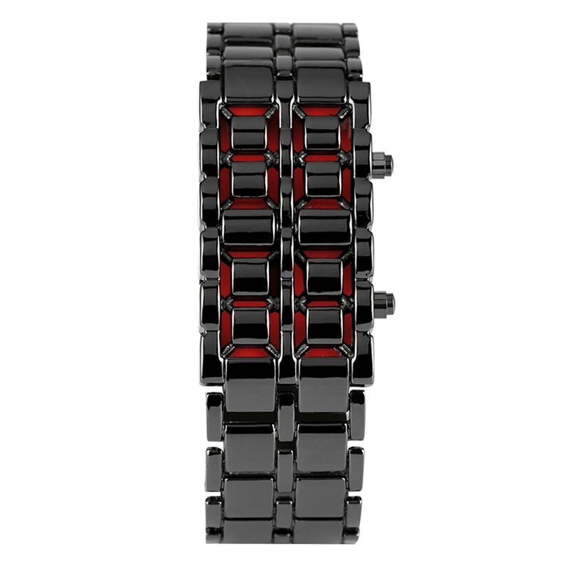black red Для мужчин s часы металлический цифровой Лава наручные часы металлического железа красный светодиодный синий светодиодный самурая для Для мужчин спортивной одежды для мальчиков, спортивная одежда платье часы Reloj Hombre - Цвет: black red