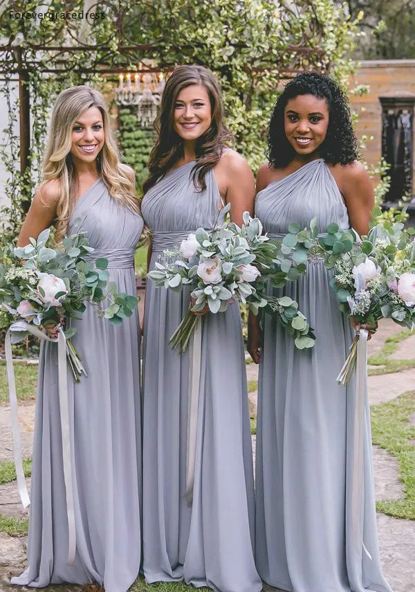 2018 New Chiffon Bridesmaid Dresses Elegant One Shoulder Pleats Long A Line Wedding Guest Dress Cheap Plus Size Country Maid of Honor Gowns  98 (3)