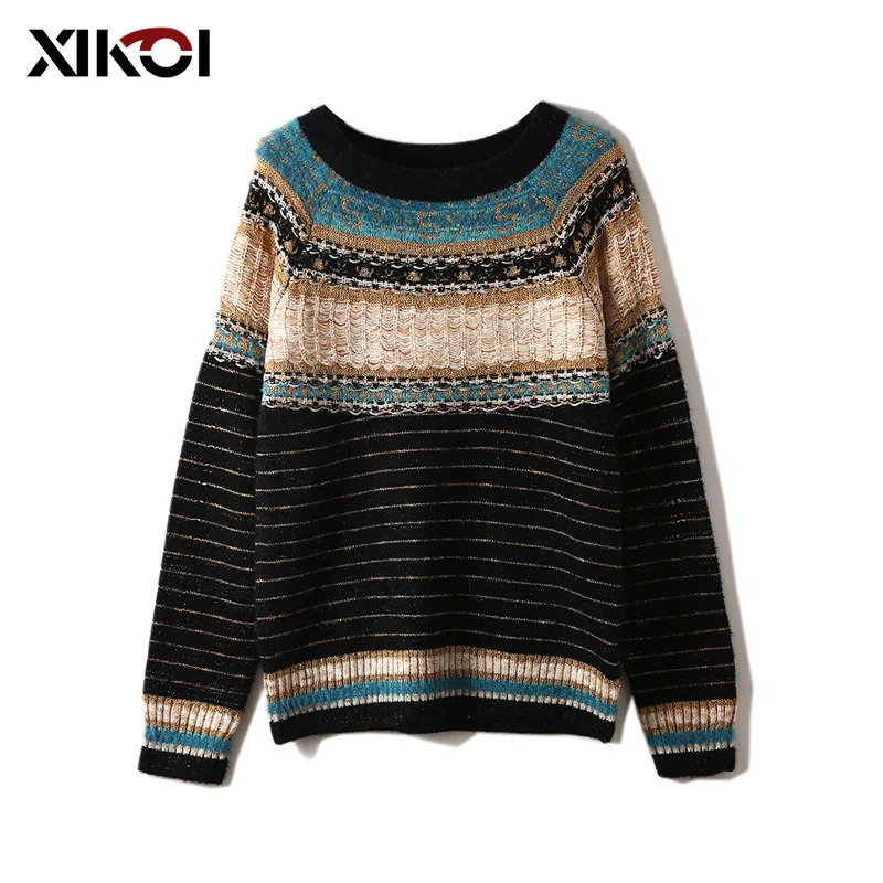 

Korean Winter Autumn Striped Sweater Long Sleeve Knited Pullover Female Sueter Mujer Invierno 2019 Women Round Neck Outerwear