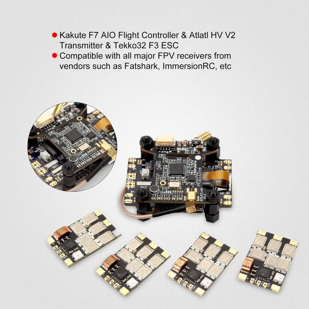 Holybro Kakute F7 AIO OSD BEC Контроллер полета и Atlatl HV V2 FPV передатчик и 4 шт. 65A BL_32 Tekko32 F3 ESC для радиоуправляемого дрона