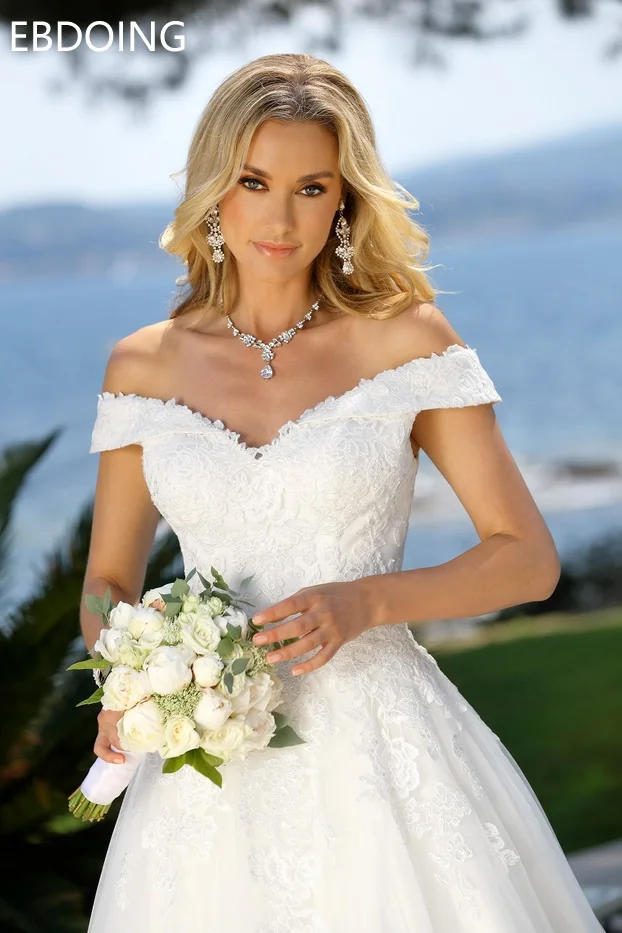 Vestidos De Novia потрясающее ТРАПЕЦИЕВИДНОЕ свадебное платье кружевное новейшее с открытыми плечами размера плюс длинное свадебное платье для невесты