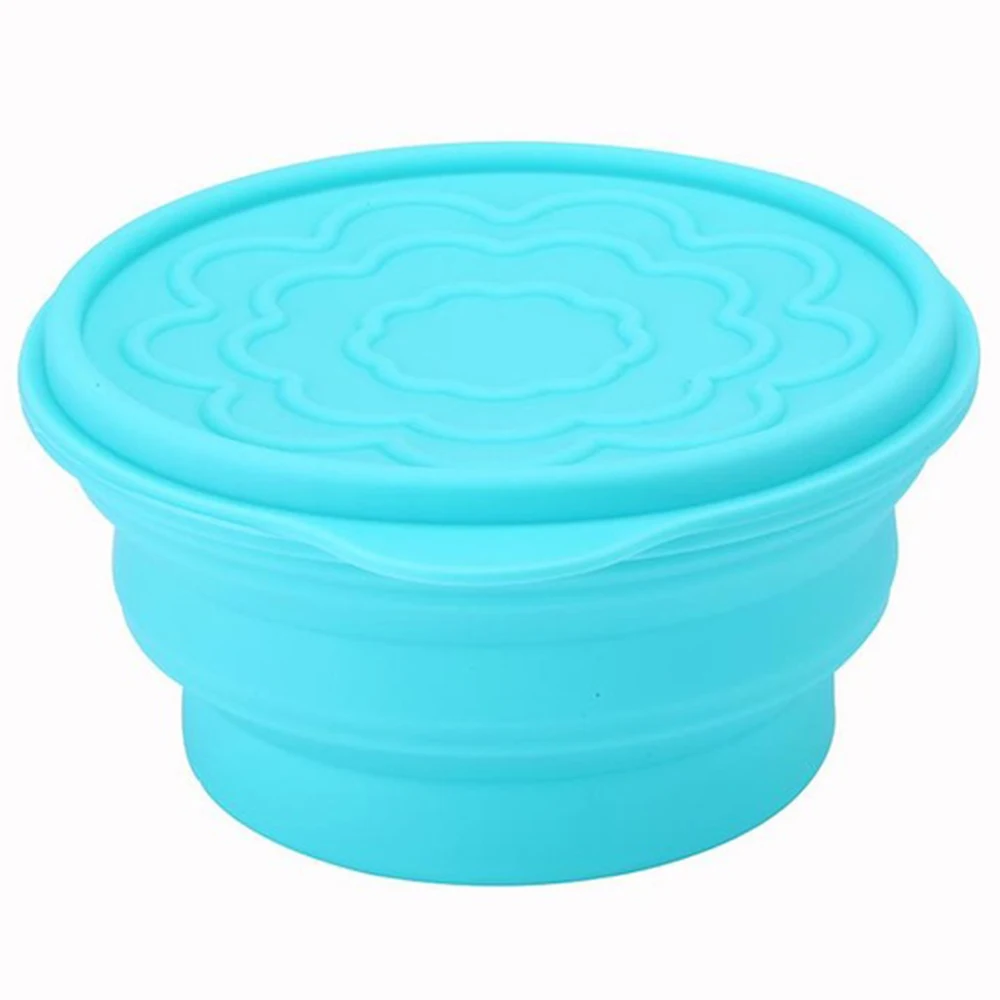 830 мл складная коробка для завтрака Span новая силиконовая наружная миска с крышкой компактная Салатница блюдо Пищевая силиконовая миска для кормления - Цвет: Blue LunchBox