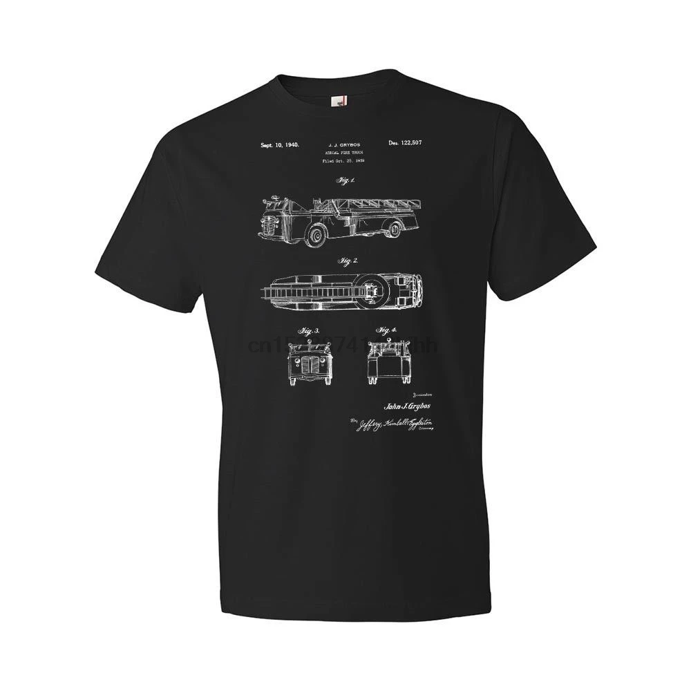 T Shirts Fashion 2019 Aerial Fire Truck T-Shirt Shirt Fireman Fighter Gift Crew Neck Men |