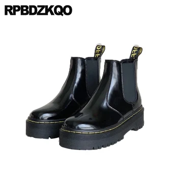 

platform chelsea women ankle boots 2019 round toe booties new black harajuku military short flatform muffin autumn shoes combat