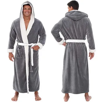 

Men Winter Plus Size Long Coral Fleece Bathrobe Kimono Warm Flannel Bath Robe Men Cozy Robes Night Sleepwear Pajamas Bathrobe