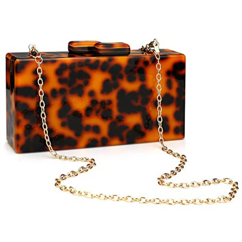 

New Style Acrylic Purse Women Square Evening Bag Hard Case Leopard Print Handbag Cross-Body Purse
