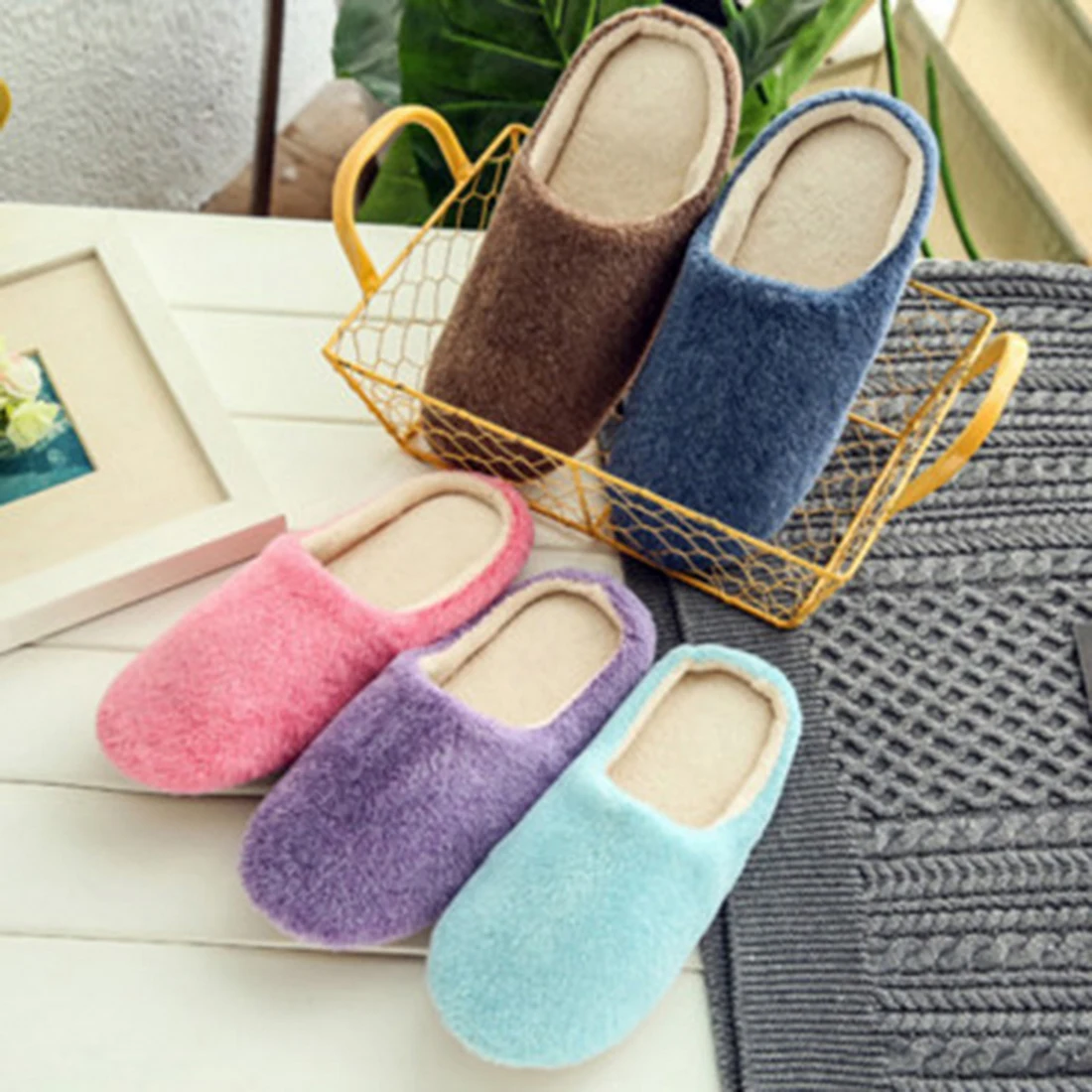 

Non-slip Floor Home Slippers Women Slippers Women 2019 Indoor House plush Soft Cute Cotton Slippers Shoes Slides For Bedroom