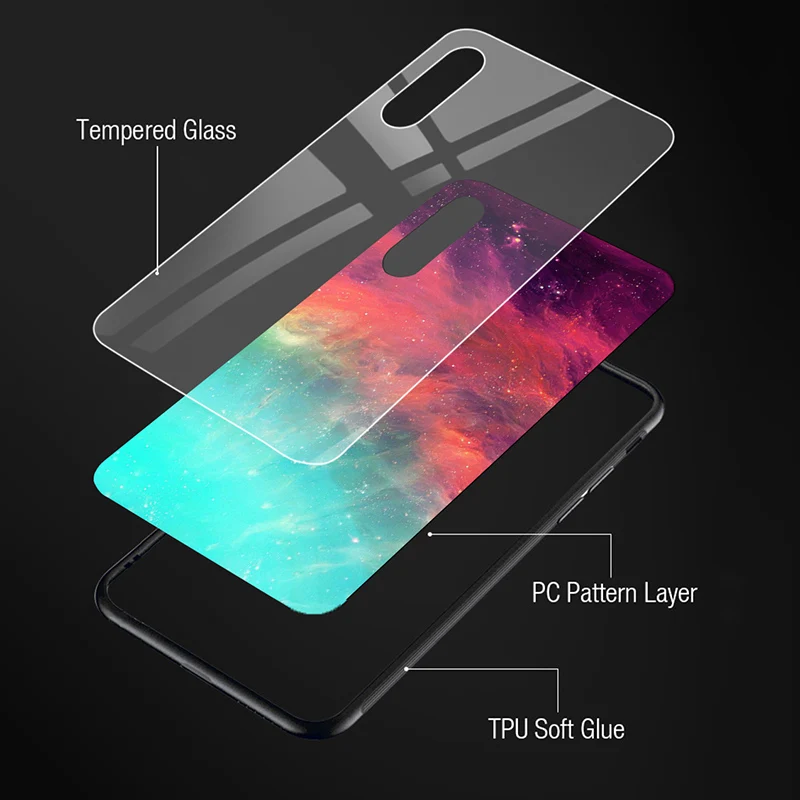pouch mobile Tempered Glass Case For Huawei Y9A Cases Covers Luxury Fundas Huawei Mate 20 Lite 40 Pro Y7A P40 P30 Lite P Smart 2021 X Coques phone carrying case
