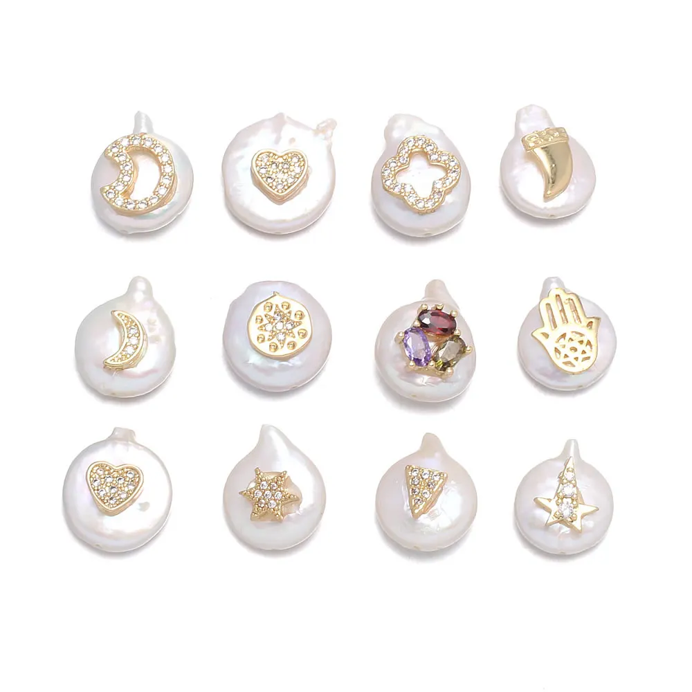 

Natural Freshwater Pearl Through Hole Beads with Alloy Decorative Pendants for Jewelry Making DIY Bracelet Necklace Accessories