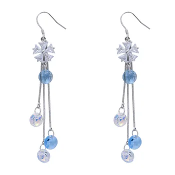 

Warme Farben Long Tassel Austria Crystal Drop earrings 925 Silver Flowers Korea Earring Wedding Jewelry Lady Gift