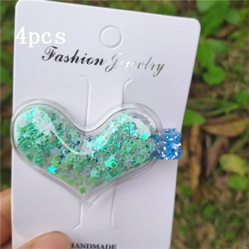 8-4pcs 4 шт., блестки для маленьких девочек, Микки, радужные, зыбучие пески, блестки для волос, клипса, ПВХ, сердце, звезда, прозрачные, BB, капля воды, шпильки, аксессуары - Цвет: 8-4pcs