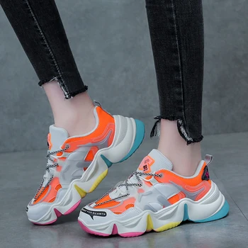 

2020 Spring Platform Blue Gray Orange Shoes Women Sneakers Mesh Jelly Shoes Tennis Trainers Casual Shoes Size 35-40