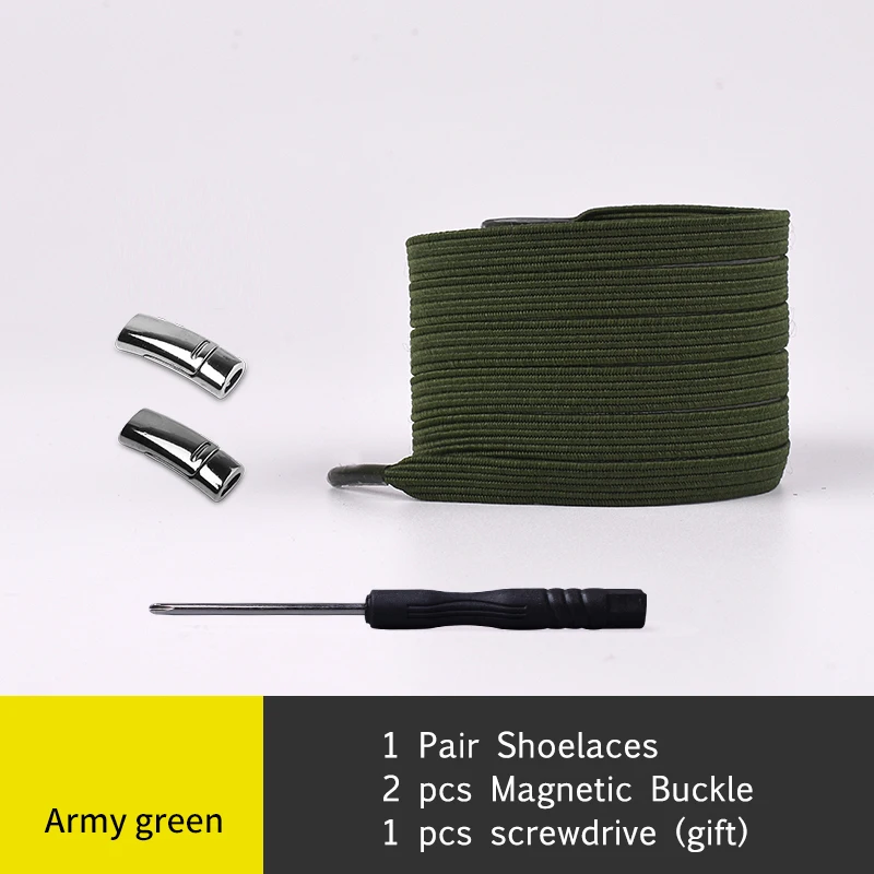 Army Green 1 пара, модная магнитная пряжка для шнурков, эластичная, без шнурков, шнурки для обуви, унисекс, для детей, взрослых, плоские кроссовки, шнурки, шнурки - Цвет: Army Green