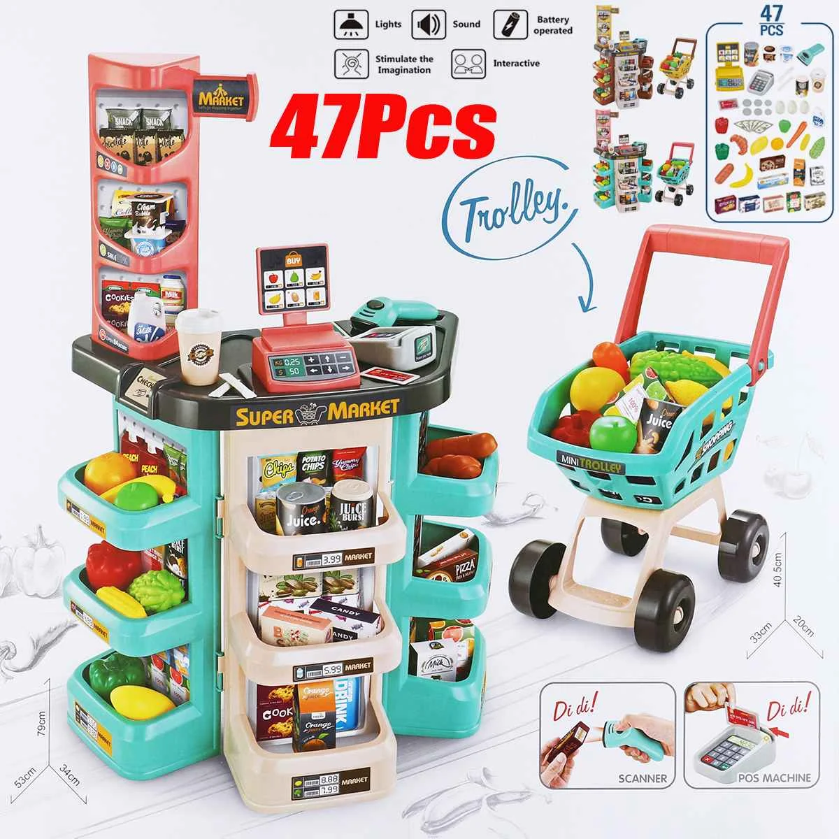 

47 pcs Children Gift Home Buy Supermarket Cashier Funny Kids Pretend Play Learning Educational Cash Register Toy for birthday