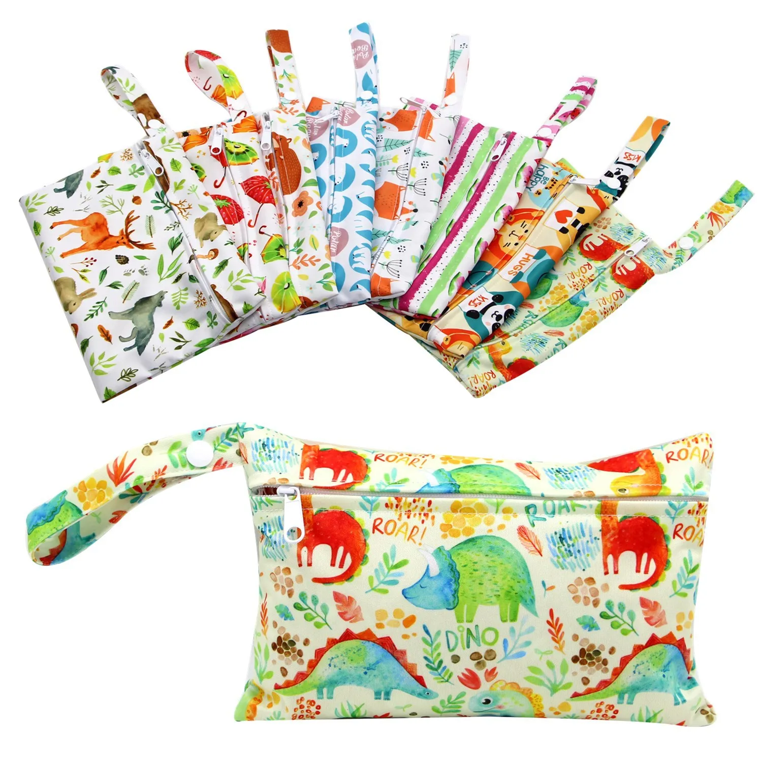 1PC 22,5*15CM a prueba de agua reutilizable bolso húmedo seco de dibujos animados impreso pañal de bolsillo bolso PUL de seco bolsa de pañales Mini BOLSA