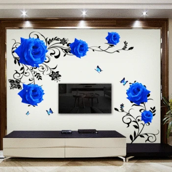 

Large blue rose flowers Sofa/TV Background Wall Sticker Home Decoration DIY bedroom Living room Mural art Decals poster stickers