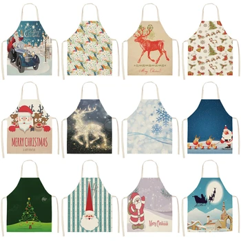 

1pcs Christmas Apron Santa Claus Snowman Pinafore Cotton Linen Aprons Adult Bibs 53*65cm for Home Kitchen Cooking Baking MX0005