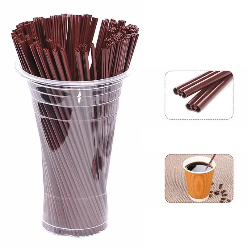 200pcs Disposable Three-hole Straws Plastic Coffee Stirring Stick Drinking 