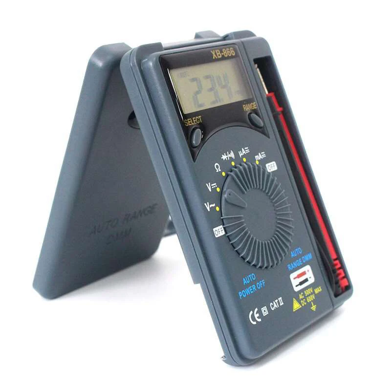

New XB866 Mini Auto Range LCD Voltmeter Tester AC/DC Pocket Digital Multimeter with 2 Test Leads