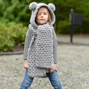 

Handmade Knitted Caps Hooded Hat Beanie Pompom Cap Baby Kids Girl Outdoor Winter Warm Hat and Scarf Sets For Christmas Gift