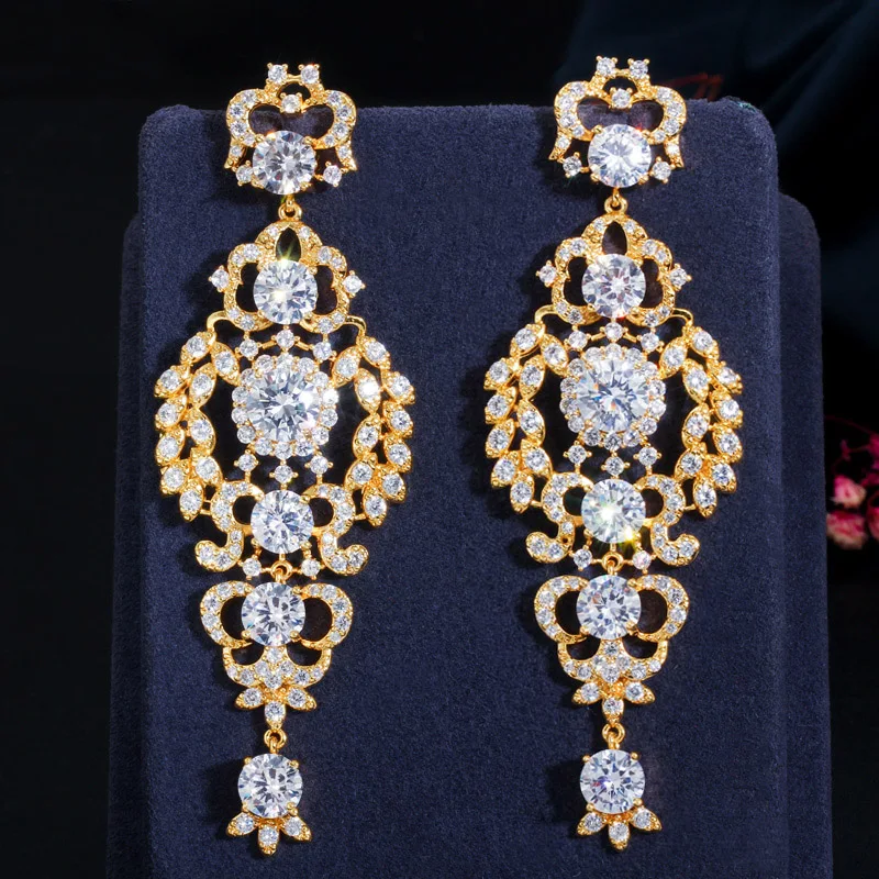 CWWZircons Luxury Cubic Zirconia Long Chandelier Drop Silver Wedding Earring for Women Bridal Party Costume Jewelry CZ651