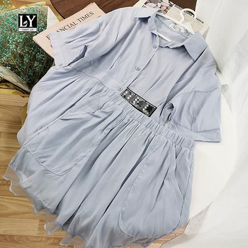 

LY VARET LIN New Summer Casual Solid Suit Set Turndown Collar Short sleeve Bomber short pants Women Sets