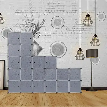 

Plastic Wardrobe Interlocking Storage Cubes for clothes, Translucent Decorative Patterns, Elegant Black & White (20 cube) C04