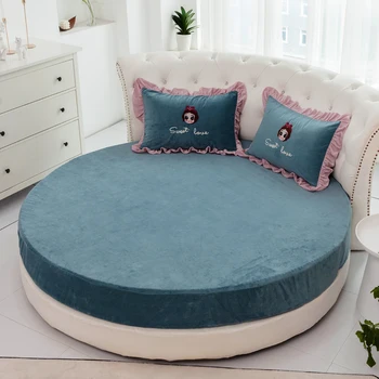 

Elastic Fitted Sheet Winter Warm Home Bed Linen Round Mattress Cover Luxury Solid Color Soft Crystal Velvet Bedspread 200 220cm