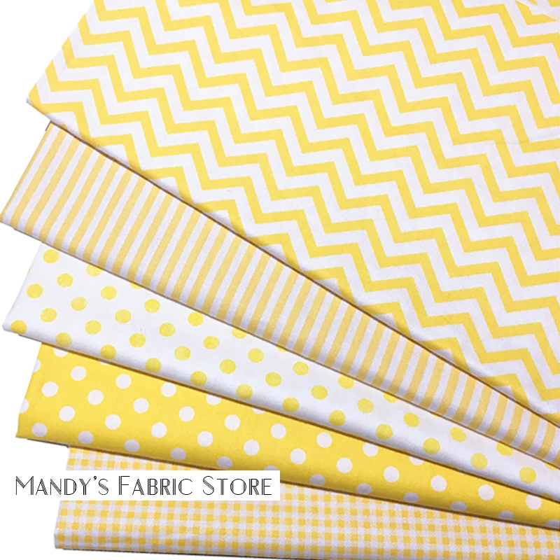 

100% cotton yellow fabric group cotton twill fabric cotton printed Plaid wavy line dot stripe bedding handmade fabric